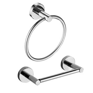 WEIKO Chrome Toilet Paper Holder Towel Ring,Bathroom Hardware Set,Hand Towel Holder Wall Mount Tissue Roll Holder with Double Post Bath Accessories SUS304 Stainless Steel 2pc