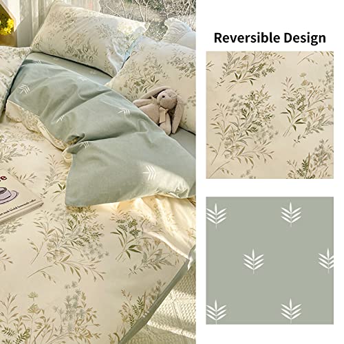 zeyekuku 4pcs Duvet Cover Set- 100% Cotton Comfort Duvet Cover Set,Include a Duvet Cover,a Deep Pocket Fitted Sheet,2 Pillow Shams Home Bedding with Zipper Closure for All Season (Queen, Floral)