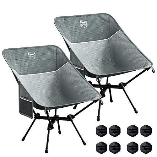 TIMBER RIDGE Camping Chairs 2 Pack, Ultralight Compact Portable Folding Chair with Side Pockets Packable Lightweight for Camping Backpacking Hiking Beach Grey