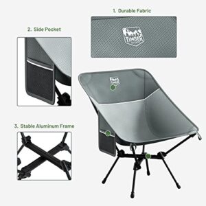 TIMBER RIDGE Camping Chairs 2 Pack, Ultralight Compact Portable Folding Chair with Side Pockets Packable Lightweight for Camping Backpacking Hiking Beach Grey