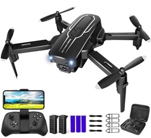 drone with camera for adults kids - 1080p hd fpv camera drones with carrying case, foldable drone remote control toys gifts rc quadcopter for boys girls with 2 batteries, headless mode, one key start, speed adjustment, 3d flips
