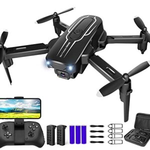 Drone with Camera for Adults Kids - 1080P HD FPV Camera Drones with Carrying Case, Foldable Drone Remote Control Toys Gifts RC Quadcopter for Boys Girls with 2 Batteries, Headless Mode, One Key Start, Speed Adjustment, 3D Flips