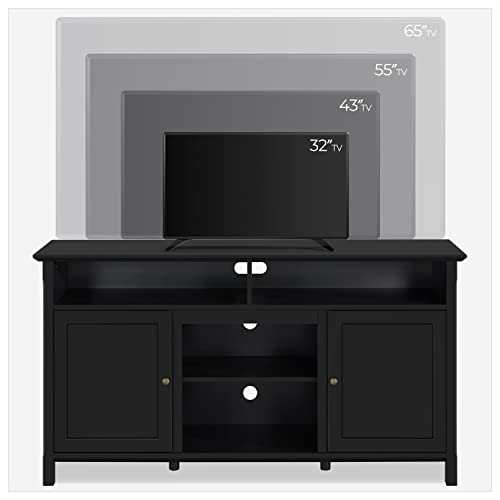 Yaheetech Black TV Stand for TVs up to 65 Inch, Modern Entertainment Center Media TV Console with Open Compartments & Double Doors, TV Cabinet with Storage for Living Room & Bedroom, 31 in Tall