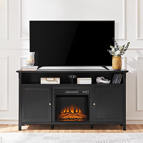 Yaheetech Black TV Stand for TVs up to 65 Inch, Modern Entertainment Center Media TV Console with Open Compartments & Double Doors, TV Cabinet with Storage for Living Room & Bedroom, 31 in Tall