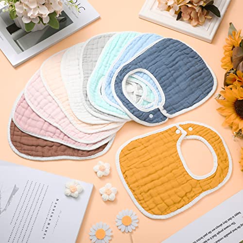 Loopeer 10 Pcs Snap Muslin Bibs Baby Bibs for Boy Girl Infants Newborns Bib Soft Snap Bibs for Teething Drooling (Colorful)