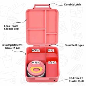 MAISON HUIS Bento Lunch Box for Kids With 8oz Soup Thermos, Leakproof Lunch Compartment Containers with 4 Compartment Bento Box, Thermos Food Jar and Lunch Bag, BPA Free,Travel, School(Vogue Patches)