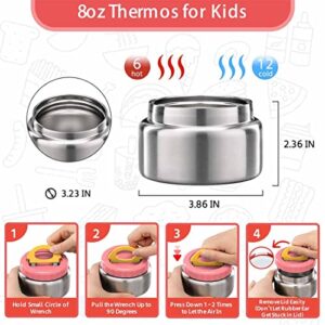 MAISON HUIS Bento Lunch Box for Kids With 8oz Soup Thermos, Leakproof Lunch Compartment Containers with 4 Compartment Bento Box, Thermos Food Jar and Lunch Bag, BPA Free,Travel, School(Vogue Patches)