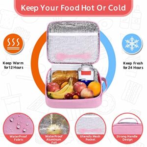 MAISON HUIS Bento Lunch Box for Kids With 8oz Soup Thermos, Leakproof Lunch Compartment Containers with 4 Compartment Bento Box, Thermos Food Jar and Lunch Bag, BPA Free,Travel, School(Vogue Patches)