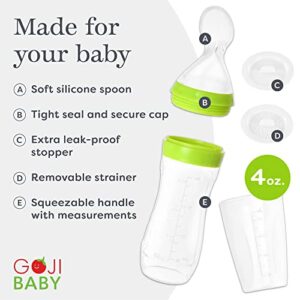 Gogi Baby - 4 oz Silicone Baby Food Dispensing Spoon - 2 Pack - Great for 4+ Month Infants - Includes Stopper - Easy to Use and Mess-Free - Precise Food-Release Feeder - Great for Travel (Green)