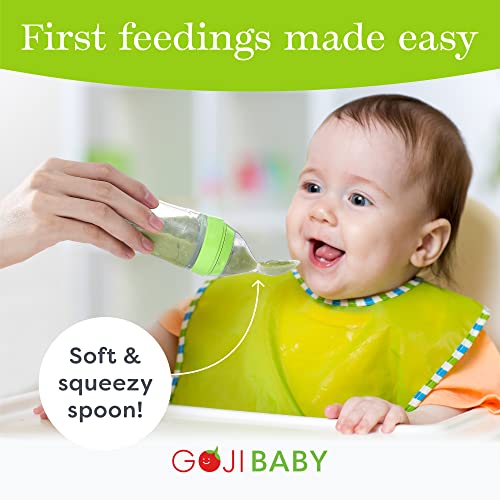 Gogi Baby - 4 oz Silicone Baby Food Dispensing Spoon - 2 Pack - Great for 4+ Month Infants - Includes Stopper - Easy to Use and Mess-Free - Precise Food-Release Feeder - Great for Travel (Green)