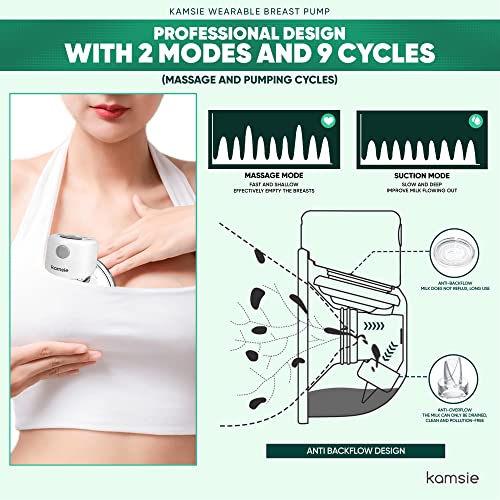 kamsie Wearable Breast Pump, S12 Hands Free Breast Pump, Wireless Breast Pump Hands Free, 2 Modes & 9 Levels Electric Portable Breast Pump, LCD Display, 24mm Flange, 2 Pack