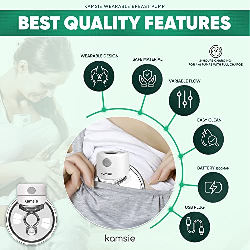 kamsie Wearable Breast Pump, S12 Hands Free Breast Pump, Wireless Breast Pump Hands Free, 2 Modes & 9 Levels Electric Portable Breast Pump, LCD Display, 24mm Flange, 2 Pack