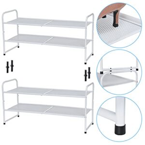 SUFAUY 2-Tier Shoe Rack, Stackable Shoe Shelf Storage Organizer for Entryway Closet, Metal Mesh, White