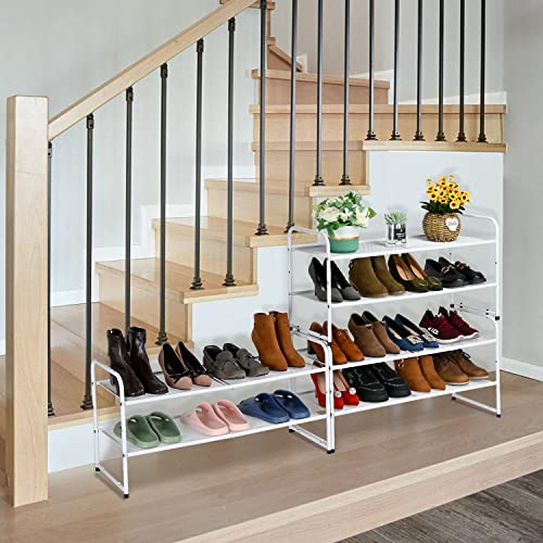 SUFAUY 2-Tier Shoe Rack, Stackable Shoe Shelf Storage Organizer for Entryway Closet, Metal Mesh, White