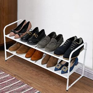 SUFAUY 2-Tier Shoe Rack, Stackable Shoe Shelf Storage Organizer for Entryway Closet, Metal Mesh, White