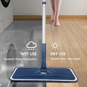 Microfiber Mops for Floor Cleaning - BPAWA Flat Floor Mop Wet Dry Dust Mop for Hardwood Floors Laminate Wood Tile Vinyl Wall Hard Surface, Bathroom Kitchen Mop with 4 Reusable Washable Chenille Pads