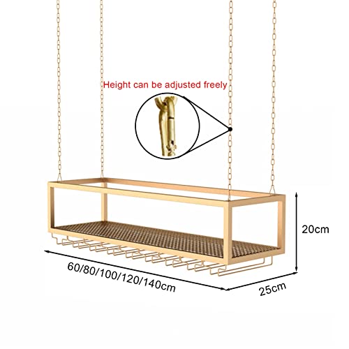 DASHADAO Hanging Wine Glass Rack-Bar Unit Floating Shelves, Metal Chain Wine Rack Ceiling Hanging Wine Bottle Holder with Goblet Stemware Racks Kitchen Upside Down Wine Rack Home Storage Sh