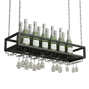 dashadao hanging wine glass rack-black wine rack home wine bottle racks ceiling wall-mounted storage shelf with hanging stemware champagne glasses holder metal bar unit floating shelves hom