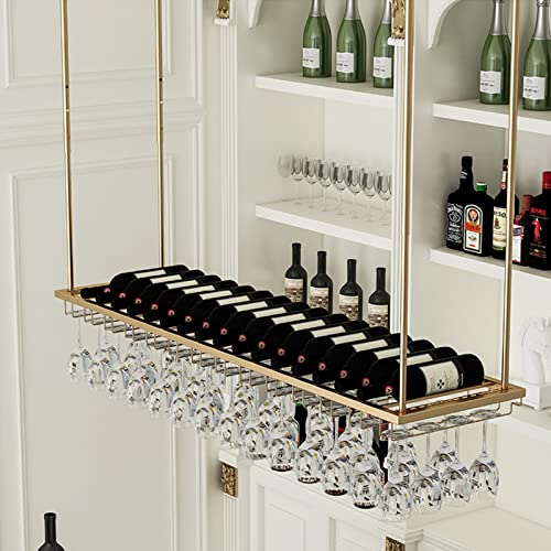 DASHADAO Bar Unit Floating Shelves Ceiling Decorative Wine Racks, Wine Bottle Holder Hanging Metal Iron Wine Glass Rack Goblet Stemware Racks for Bar Kitchen Restaurant Home Decoration