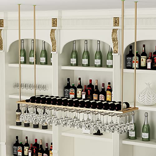 DASHADAO Bar Unit Floating Shelves Ceiling Decorative Wine Racks, Wine Bottle Holder Hanging Metal Iron Wine Glass Rack Goblet Stemware Racks for Bar Kitchen Restaurant Home Decoration