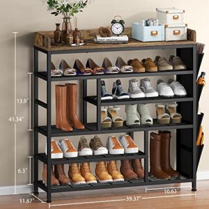 EnHomee Shoe Rack for Entryway, Adjustable 6-Tire Metal Shoe Shelves for 20-24 Pairs,All Metal Structure Shoe Storage Organizer for Entryway, Wood Top, Side Pockets, Shoe Shelf, Rustic Brown and Black