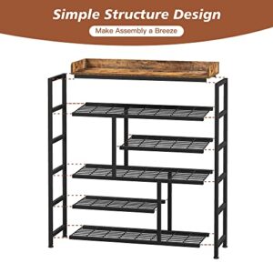 EnHomee Shoe Rack for Entryway, Adjustable 6-Tire Metal Shoe Shelves for 20-24 Pairs,All Metal Structure Shoe Storage Organizer for Entryway, Wood Top, Side Pockets, Shoe Shelf, Rustic Brown and Black