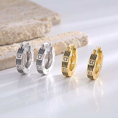 CZYJEW Gold Hoop Earrings for Women 14K Gold Plated with 925 Sterling Silver Post Hoop Earrings for Girls Mini Gold Earrings Inlay CZ Gems for Women