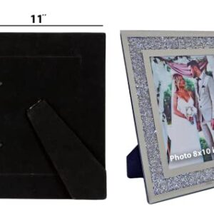 SW SAINT WINO 8x10 Picture Frame Set, Wedding Picture Frame and Family Pictures Ideal for Gifts, Crystal Silver Glass Photo Frame, Crushed Diamonds 2 Piece Pack for Tabletop Display.