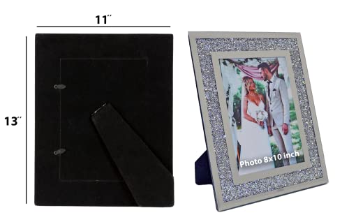 SW SAINT WINO 8x10 Picture Frame Set, Wedding Picture Frame and Family Pictures Ideal for Gifts, Crystal Silver Glass Photo Frame, Crushed Diamonds 2 Piece Pack for Tabletop Display.