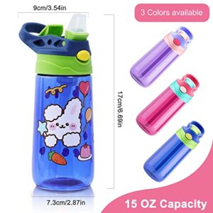 ROISDIYI Kids Water Bottle with Straw Spill Proof Toddler Water Bottles for School 16 OZ 3 Pack, Ideal for Travel and Activities, Easy Clean and Dishwasher Safe Press The Button For Pop Up Straw