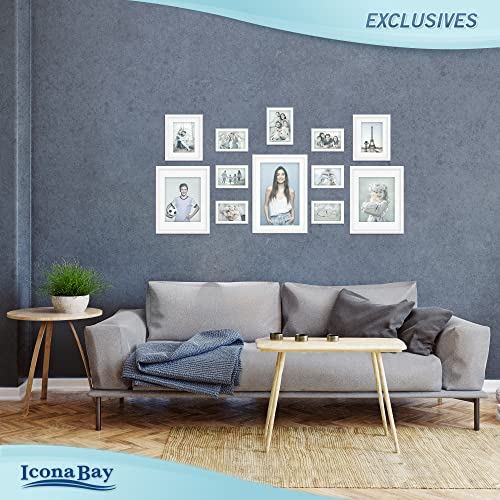 Icona Bay 11x17 White Picture Frame with Mat to 9x14 Image, Sturdy Wood Composite Poster Frame, Wall Mount Only, Modern Style Frames, Exclusives Collection