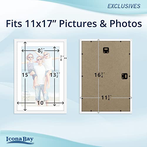Icona Bay 11x17 White Picture Frame with Mat to 9x14 Image, Sturdy Wood Composite Poster Frame, Wall Mount Only, Modern Style Frames, Exclusives Collection