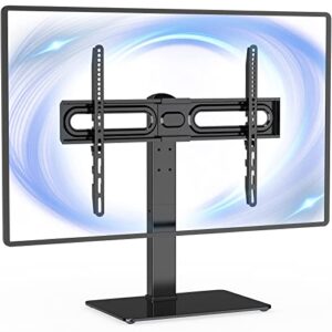 wali universal tv stand, table top tv stand for 37 to 70 inch lcd led tvs, 9 level height adjustable tv mount with tempered glass base, holds up to 88lbs, max mounting holes 600x400mm (tvdvd-5), black
