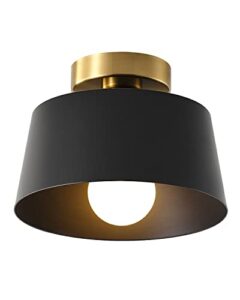 ceiling light fixture, hallway ceiling light with gold plate and matte black shade, modern simple style porch light fixtures semi flush mount (black)