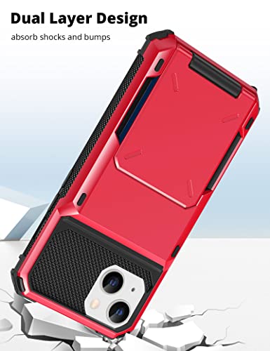 TITACUTE for iPhone 13 Mini Case Wallet 5 Credit Card Holder Flip Cover Design ID Slot Back Pocket Dual Layer Anti-Scratch Hard Shell Hybrid Protective Bumper for iPhone 13 Mini 5.4 Red