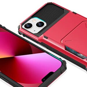 TITACUTE for iPhone 13 Mini Case Wallet 5 Credit Card Holder Flip Cover Design ID Slot Back Pocket Dual Layer Anti-Scratch Hard Shell Hybrid Protective Bumper for iPhone 13 Mini 5.4 Red