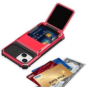 TITACUTE for iPhone 13 Mini Case Wallet 5 Credit Card Holder Flip Cover Design ID Slot Back Pocket Dual Layer Anti-Scratch Hard Shell Hybrid Protective Bumper for iPhone 13 Mini 5.4 Red