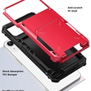 TITACUTE for iPhone 13 Mini Case Wallet 5 Credit Card Holder Flip Cover Design ID Slot Back Pocket Dual Layer Anti-Scratch Hard Shell Hybrid Protective Bumper for iPhone 13 Mini 5.4 Red