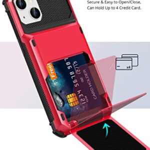 TITACUTE for iPhone 13 Mini Case Wallet 5 Credit Card Holder Flip Cover Design ID Slot Back Pocket Dual Layer Anti-Scratch Hard Shell Hybrid Protective Bumper for iPhone 13 Mini 5.4 Red