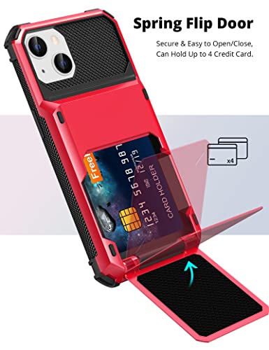 TITACUTE for iPhone 13 Mini Case Wallet 5 Credit Card Holder Flip Cover Design ID Slot Back Pocket Dual Layer Anti-Scratch Hard Shell Hybrid Protective Bumper for iPhone 13 Mini 5.4 Red