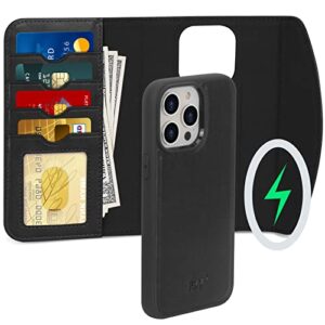 fyy iphone 14 pro max 6.7" case, magsafe compatible 2-in-1 detachable wallet with card holder, black