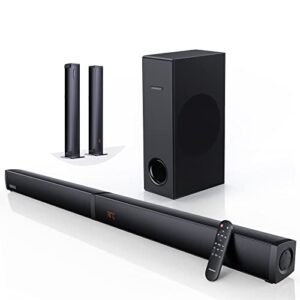 meredo sound bar with subwoofer 180w detachable 2 in 1 sound bars for tv 2.1ch treble & bass adjust 5 eq modes arc/optical/aux/bluetooth 12l deep bass for home theater wall mount-37 inch