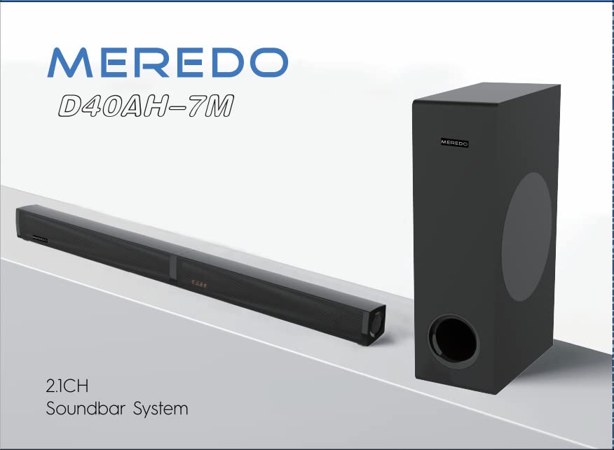 MEREDO Sound bar with Subwoofer 180W Detachable 2 in 1 Sound Bars for TV 2.1CH Treble & Bass Adjust 5 EQ Modes ARC/Optical/AUX/Bluetooth 12L Deep Bass for Home Theater Wall Mount-37 Inch