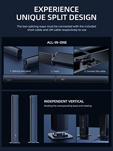 MEREDO Sound bar with Subwoofer 180W Detachable 2 in 1 Sound Bars for TV 2.1CH Treble & Bass Adjust 5 EQ Modes ARC/Optical/AUX/Bluetooth 12L Deep Bass for Home Theater Wall Mount-37 Inch