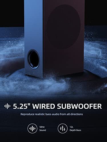 MEREDO Sound bar with Subwoofer 180W Detachable 2 in 1 Sound Bars for TV 2.1CH Treble & Bass Adjust 5 EQ Modes ARC/Optical/AUX/Bluetooth 12L Deep Bass for Home Theater Wall Mount-37 Inch