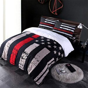 American Flag Duvet Cover Set, Red Stripe Decor Bedding Set Independence Day Freedom Theme Comforter Cover for Adult Teens Child Soft Microfiber Bedspread 1 Duvet Cover 2 Pillowcases, Queen Size