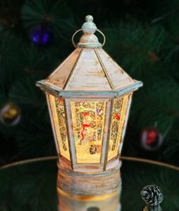 christmas tabletop decor, snow globe water spinning led lighted lantern, battery operated (not included) (9.1" h x 5.5" w x 5.5" d) by moments in time