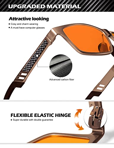 ANYLUV Blue Light Blocking Glasses Men Computer Gaming Blue Screen Glasses Mens Blue Light Blocker Glasses Rectangle Metal frame UV400 Orange Lens