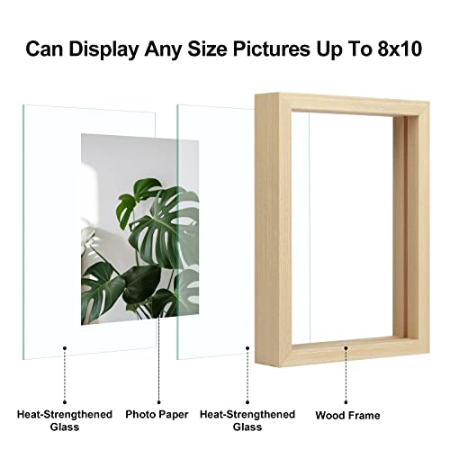 Egofine 8x10 Floating Frames Set of 2, Double Glass Picture Frame, Made of Solid Wood Display Any Size Photo up to 8x10, Wall Mount or Tabletop Standing, Natural Wood