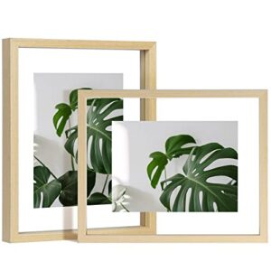 egofine 8x10 floating frames set of 2, double glass picture frame, made of solid wood display any size photo up to 8x10, wall mount or tabletop standing, natural wood